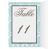 Aqua Blue, Brown, White Damask Table Number Card (Binnen (Links))