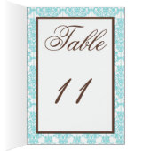 Aqua Blue, Brown, White Damask Table Number Card (Binnen (Rechts))