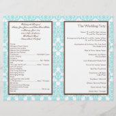 Aqua Blue, Brown, White Damask Wedding Programme (Achterkant)