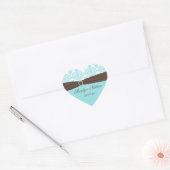 Aqua Blue, Brown, White Damask Wedding Sticker (Envelop)