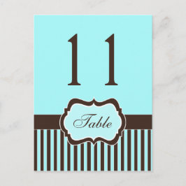 Aqua Blue, Brown, White Stripe Damask Table Number Briefkaart