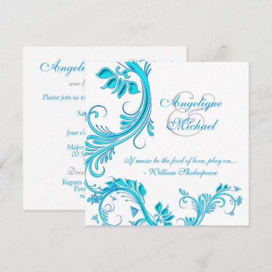 Aqua blue bruiloft verloving kaart (Voorkant / Achterkant)