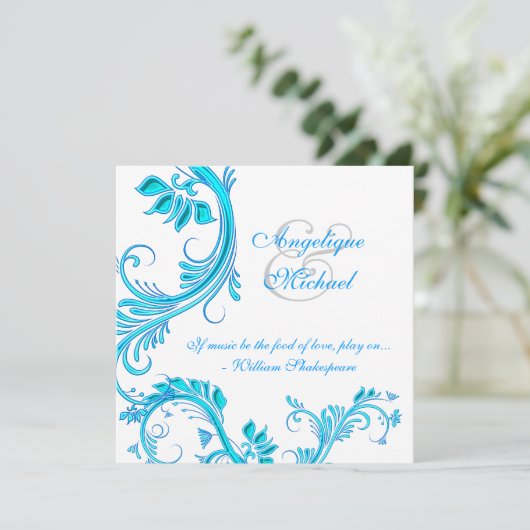 Aqua blue bruiloft verloving kaart (Staand voorkant)