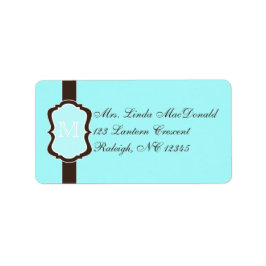 Aqua Blue, Bruin, White Monogrammed Address Label