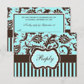 Aqua Blue, Bruin, White Striped Damask Reply Kaart (Voorkant / Achterkant)