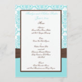 Aqua Blue, Bruin, Wit Damask Menu Kaart (Achterkant)