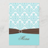 Aqua Blue, Bruin, Wit Damask Menu Kaart (Voorkant)