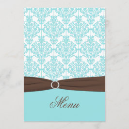Aqua Blue, Bruin, Wit Damask Menu Kaart