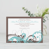 Aqua Blue, bruine Floral Wedding Invitation Kaart (Staand voorkant)