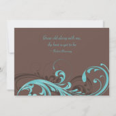 Aqua Blue, bruine Floral Wedding Invitation Kaart (Achterkant)