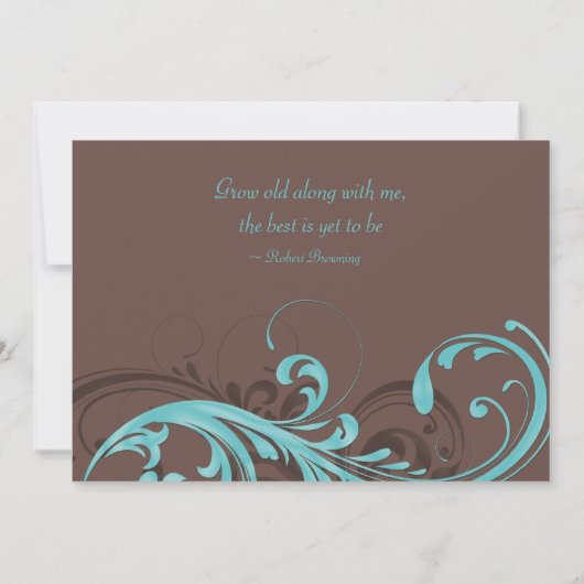 Aqua Blue, bruine Floral Wedding Invitation Kaart (Achterkant)