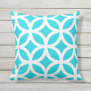Aqua Blue Buitenkussen Geometrisch Patroon