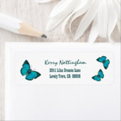 AQUA BLUE  Butterflies op WHITE V020 Etiket (Insitu)