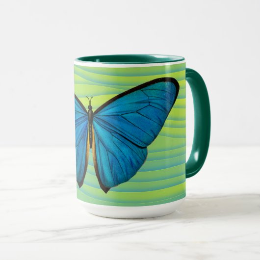 Aqua Blue Butterfly Green Art Mok Cup (Voorkant rechts)