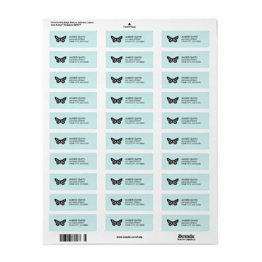 Aqua Blue Butterfly Waterverf Natuur Etiket (Full Sheet)