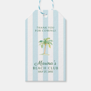 Aqua Blue Cabana Stripes Palm Beach Club Bedankt Cadeaulabel
