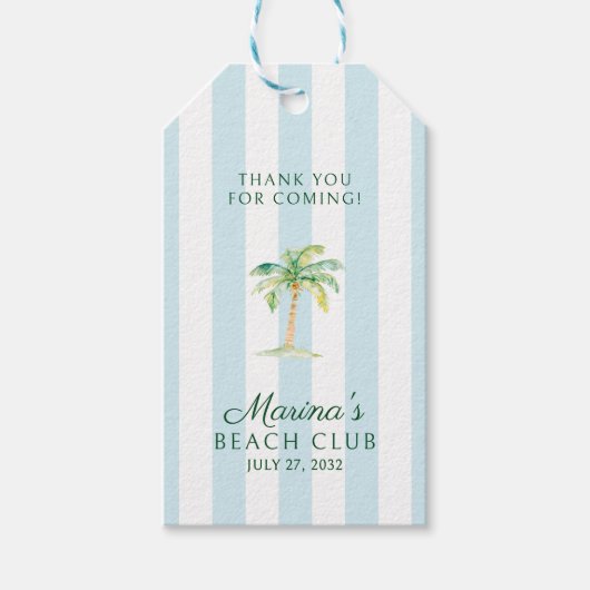Aqua Blue Cabana Stripes Palm Beach Club Bedankt Cadeaulabel (Voorkant)