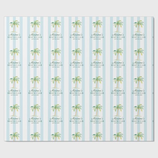 Aqua Blue Cabana Stripes Palm Beach Club Cadeaupapier (Vlak)
