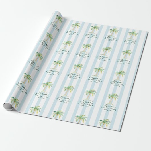 Aqua Blue Cabana Stripes Palm Beach Club Cadeaupapier (Uitgerold)
