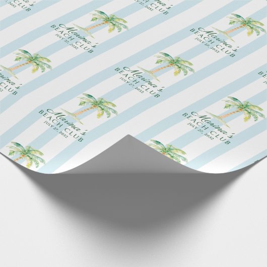Aqua Blue Cabana Stripes Palm Beach Club Cadeaupapier (Hoek)