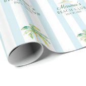 Aqua Blue Cabana Stripes Palm Beach Club Cadeaupapier (Rol Hoek)