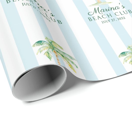 Aqua Blue Cabana Stripes Palm Beach Club Cadeaupapier (Rol Hoek)