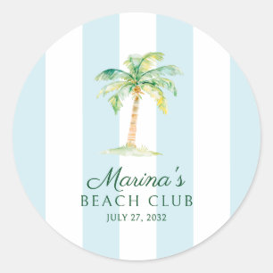Aqua Blue Cabana Stripes Palm Beach Club Favoriet Ronde Sticker