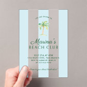 Aqua Blue Cabana Stripes Palm Beach Club Verjaarda Acryl Uitnodigingen (Insitu (Draagbaar))