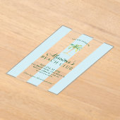 Aqua Blue Cabana Stripes Palm Beach Club Verjaarda Acryl Uitnodigingen (Laagn)