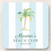 Aqua Blue Cabana Stripes Palm Beach Club Verjaarda Bier Onderzetter (Voorkant)