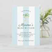 Aqua Blue Cabana Stripes Palm Beach Club Verjaarda Kaart (Staand voorkant)