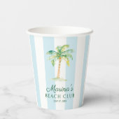 Aqua Blue Cabana Stripes Palm Beach Club Verjaarda Papieren Bekers (Achterkant)