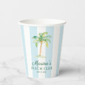 Aqua Blue Cabana Stripes Palm Beach Club Verjaarda Papieren Bekers (Voorkant)