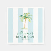 Aqua Blue Cabana Stripes Palm Beach Club Verjaarda Servet (Voorkant)