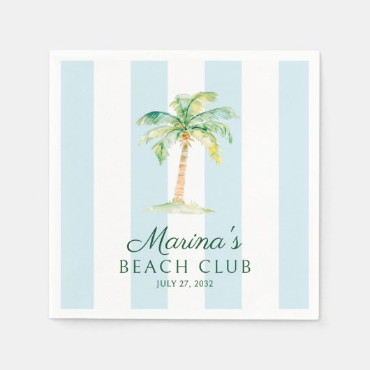Aqua Blue Cabana Stripes Palm Beach Club Verjaarda Servet (Voorkant)
