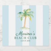 Aqua Blue Cabana Stripes Palm Beach Club Verjaarda Sparkling Wijnetiket (Enkel label)