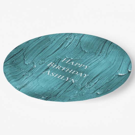 Aqua Blue Cake Frosting Verjaardag Papieren Bordje (Gekanteld)