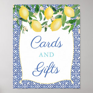 Aqua Blue Capri Lemons Baby shower Kaarten en cade Poster