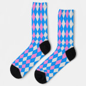 AQUA BLUE & CARNATION PINK Argyle Pattern Sokken (Links)
