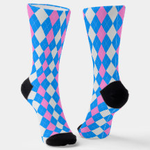 AQUA BLUE & CARNATION PINK Argyle Pattern Sokken