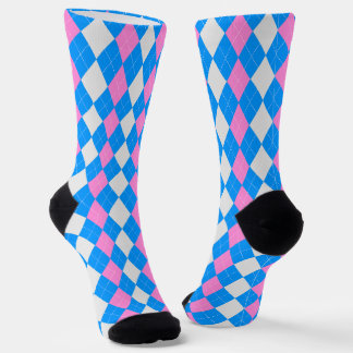 AQUA BLUE & CARNATION PINK Argyle Pattern Sokken