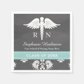 Aqua Blue Chalkboard Caduceus Nurse Afstuderen Servetten (Voorkant)