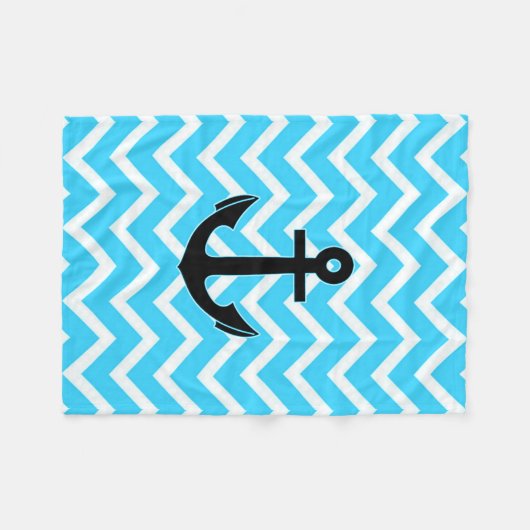 Aqua Blue Chevron Anchor Fleece Deken (Voorkant (Horizontaal))