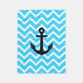 Aqua Blue Chevron Anchor Fleece Deken