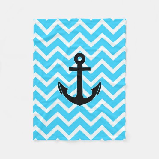 Aqua Blue Chevron Anchor Fleece Deken (Voorkant)