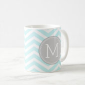 Aqua Blue Chevron Pattern met monogram Koffiemok (Voorkant rechts)