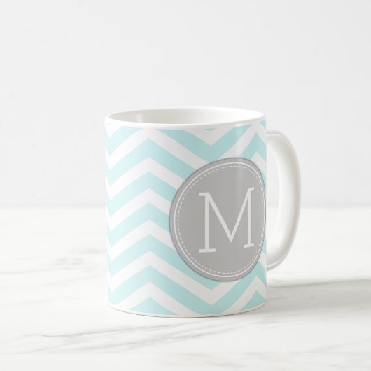 Aqua Blue Chevron Pattern met monogram Koffiemok (Voorkant rechts)