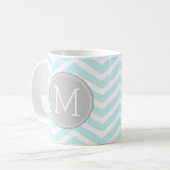 Aqua Blue Chevron Pattern met monogram Koffiemok (Voorkant links)