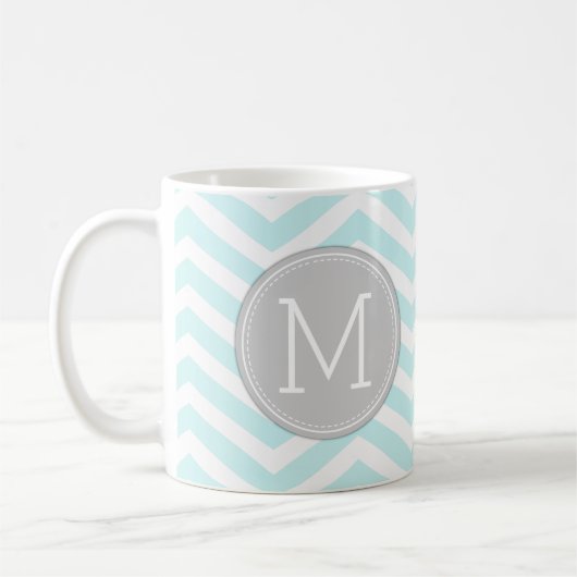 Aqua Blue Chevron Pattern met monogram Koffiemok (Links)