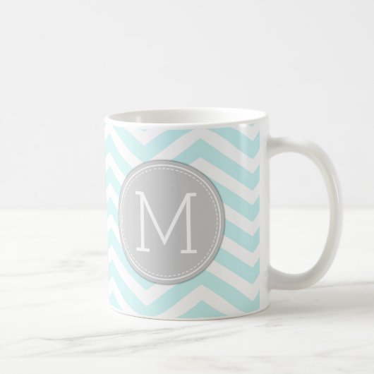 Aqua Blue Chevron Pattern met monogram Koffiemok (Rechts)